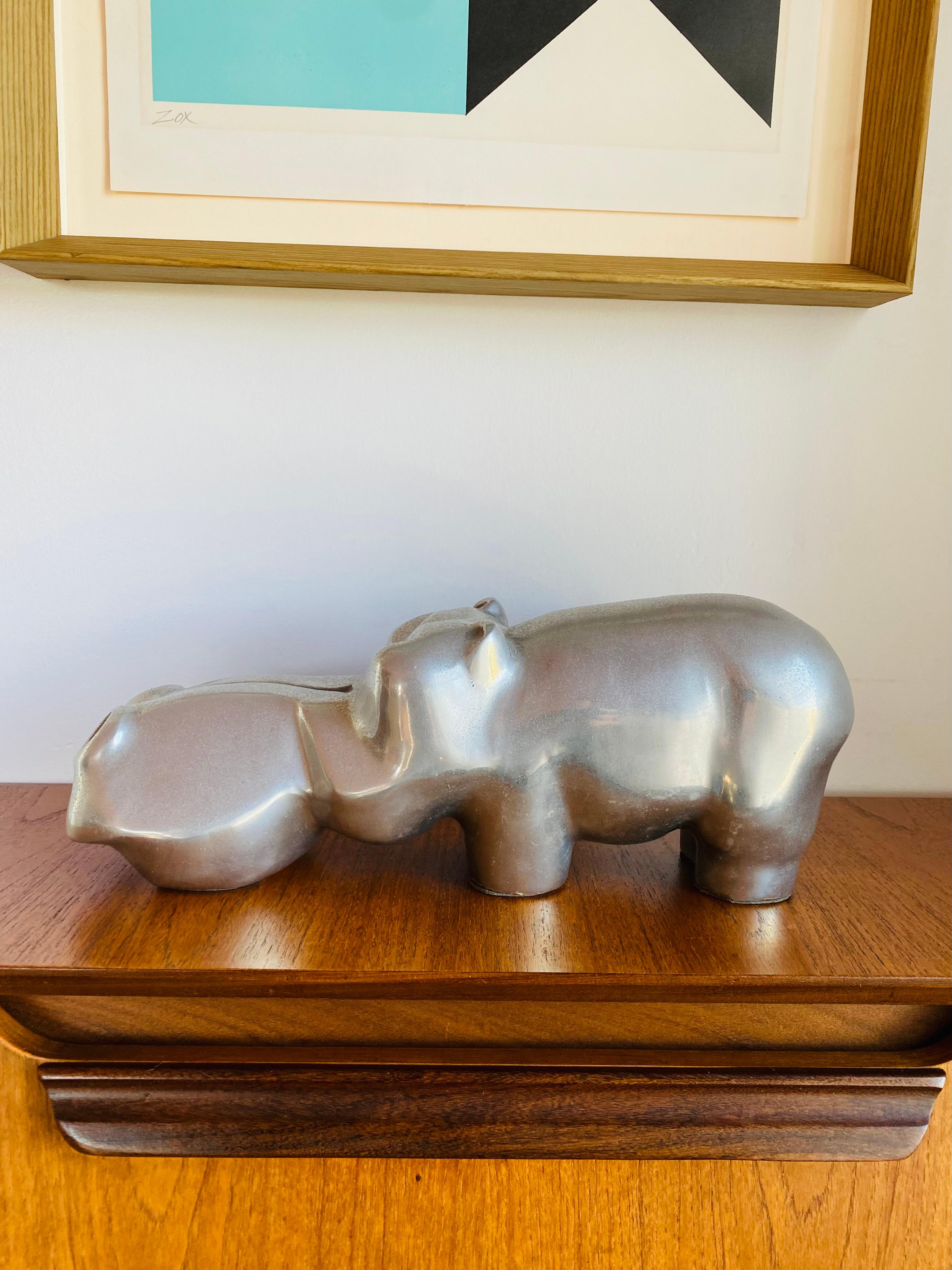 Large Cast Aluminum Hippo Sculpture by David Parkin, 1970s For Sale 3