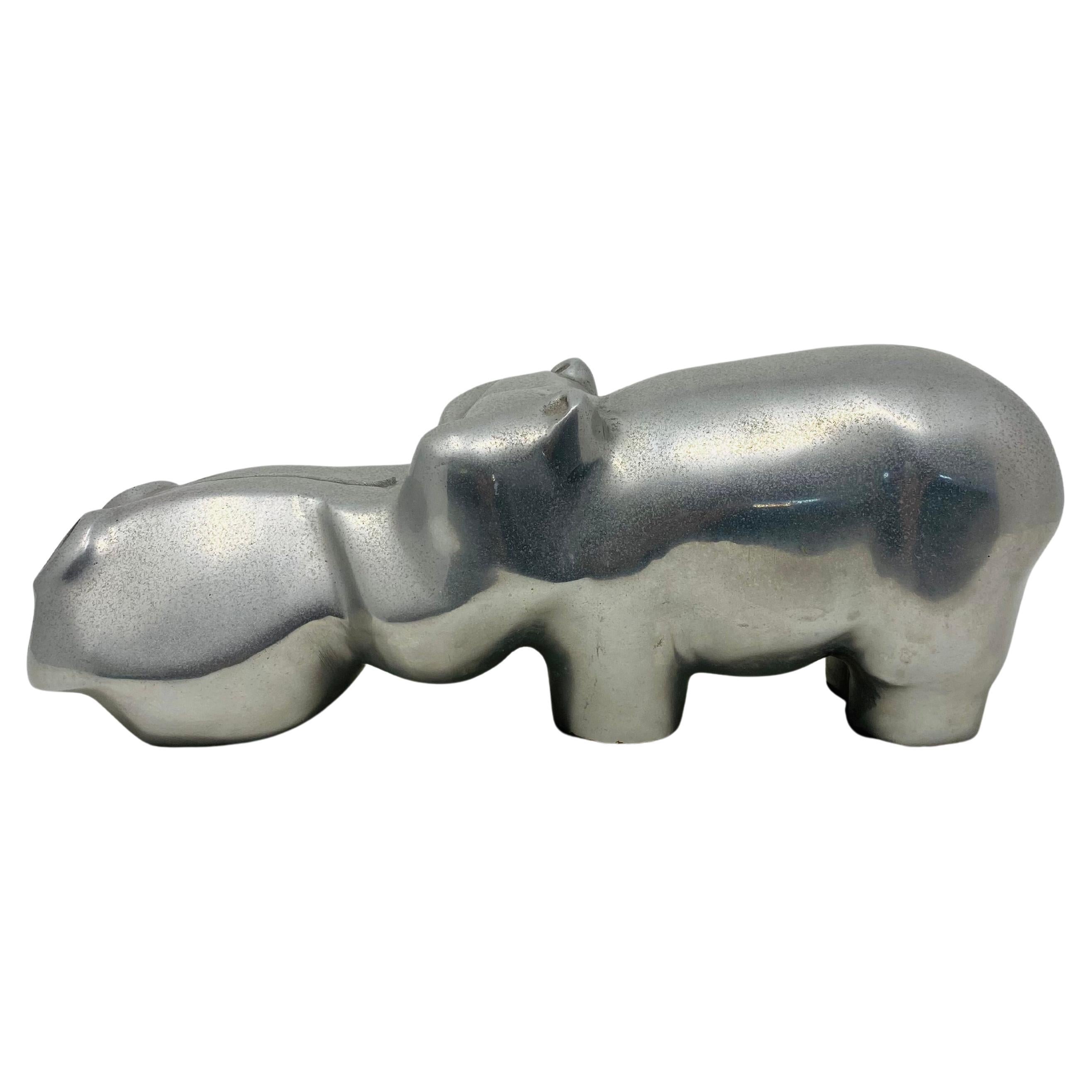 Gran escultura de hipopótamo de aluminio fundido de David Parkin, década de 1970