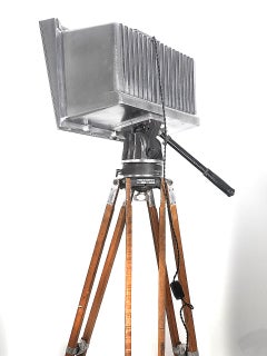 Large Cast Aluminum Lamp on Sturdy Wood Adjustable Tripod