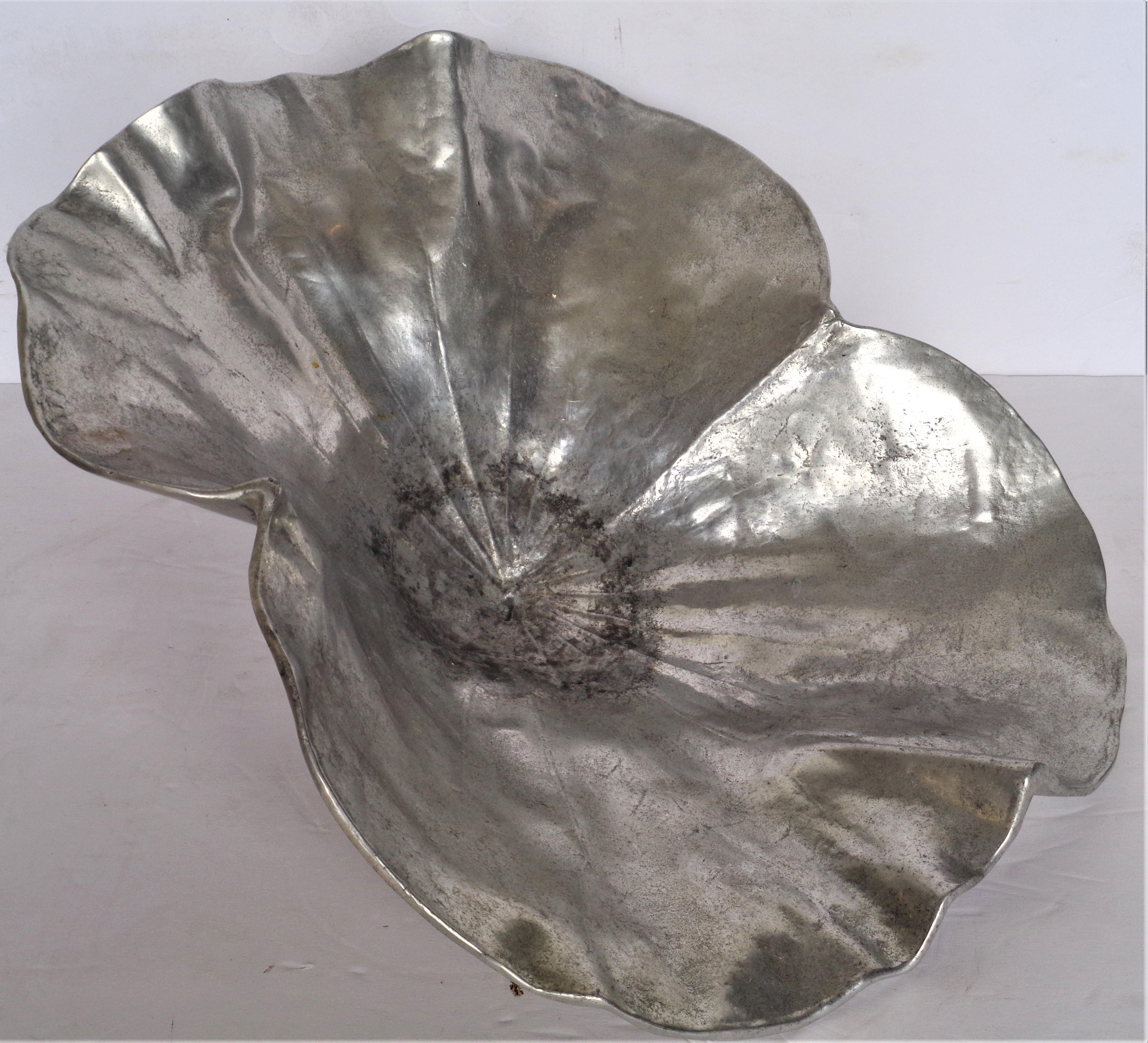 Cast   Large Aluminum Lotus Leaf Bowl, 1940's