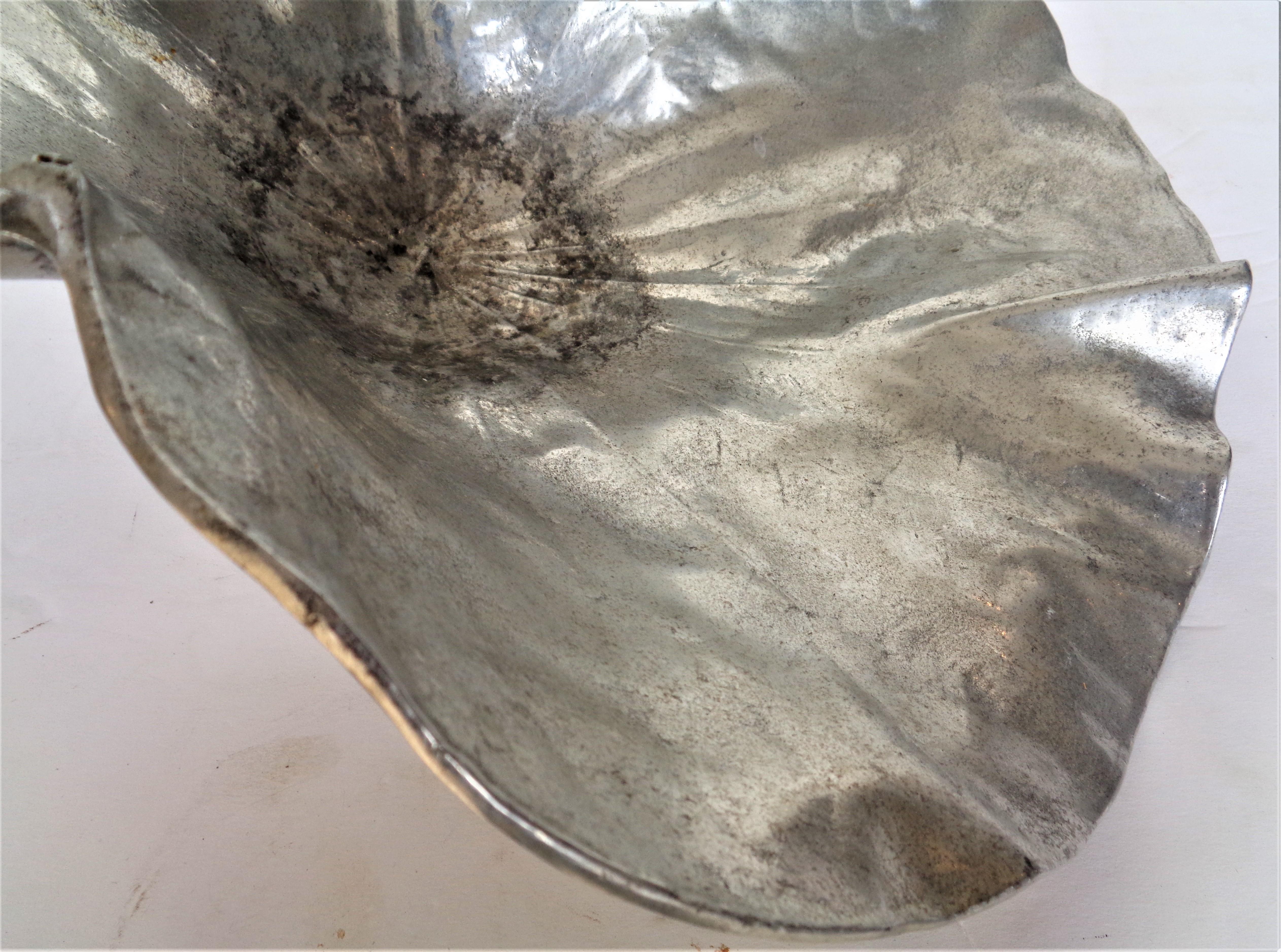   Large Aluminum Lotus Leaf Bowl, 1940's In Good Condition In Rochester, NY