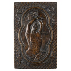 Antique Large Cast and Chiseled Bronze Plaque - Saint Sebastian, Rome 17th century