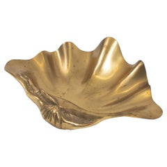 Large Cast Brass Benitier Shell Motif Vide Poche, France, 1970s