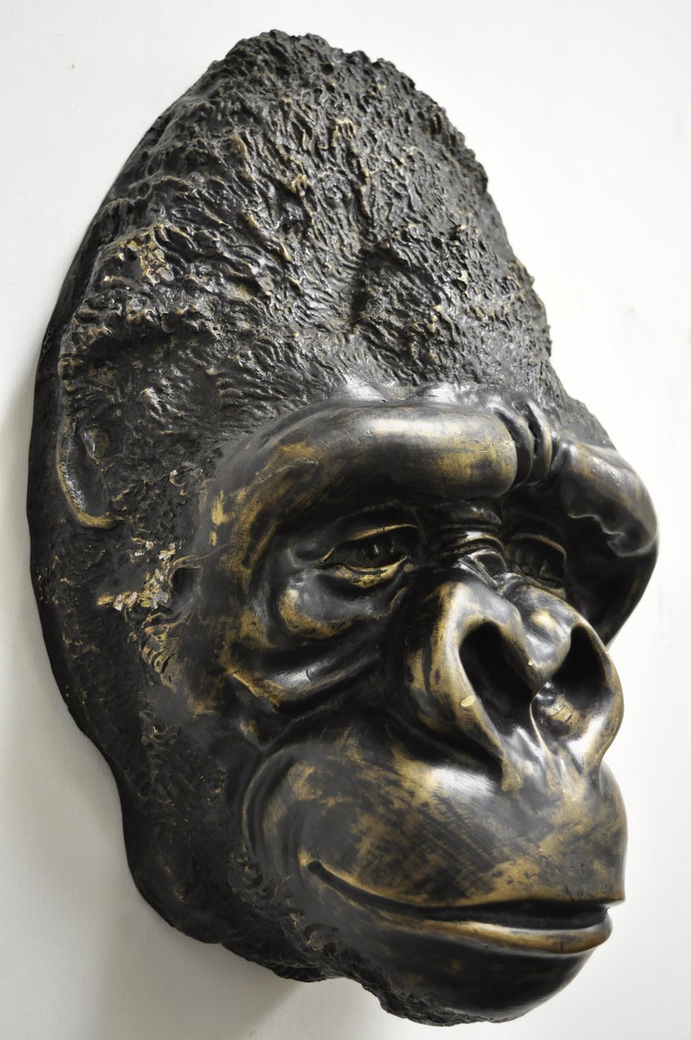 Large Cast Bronze Gorilla Head Wall Sculpture Statue Wildlife Collector