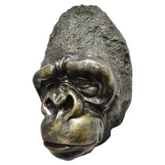 Gran Escultura de Bronce Fundido con Cabeza de Gorila de 20" Estatua de Pared Coleccionista de Animales Salvajes (A)