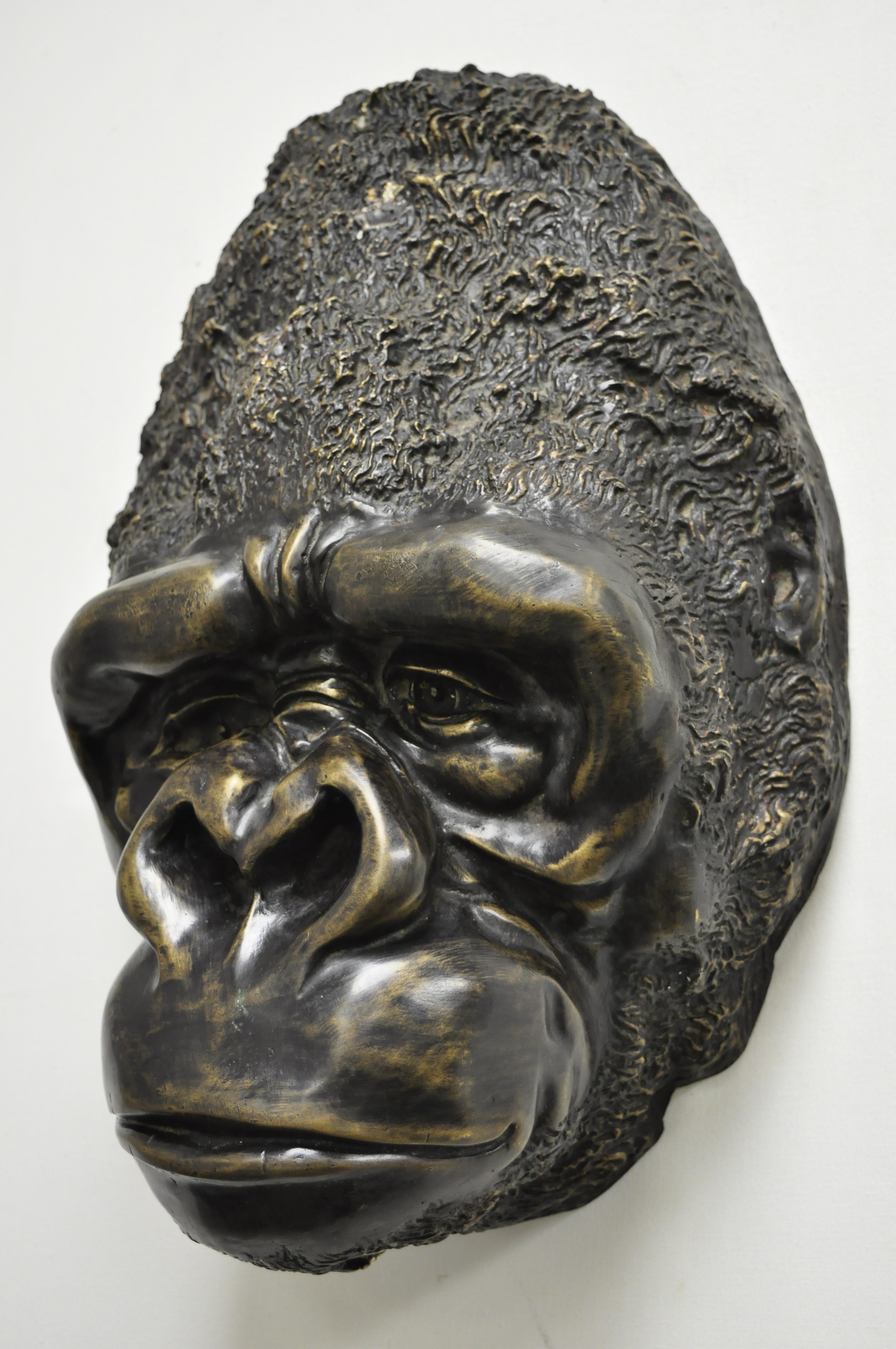 Large Cast Bronze Gorilla Head Wall Sculpture Statue Wildlife Collector B For Sale 4