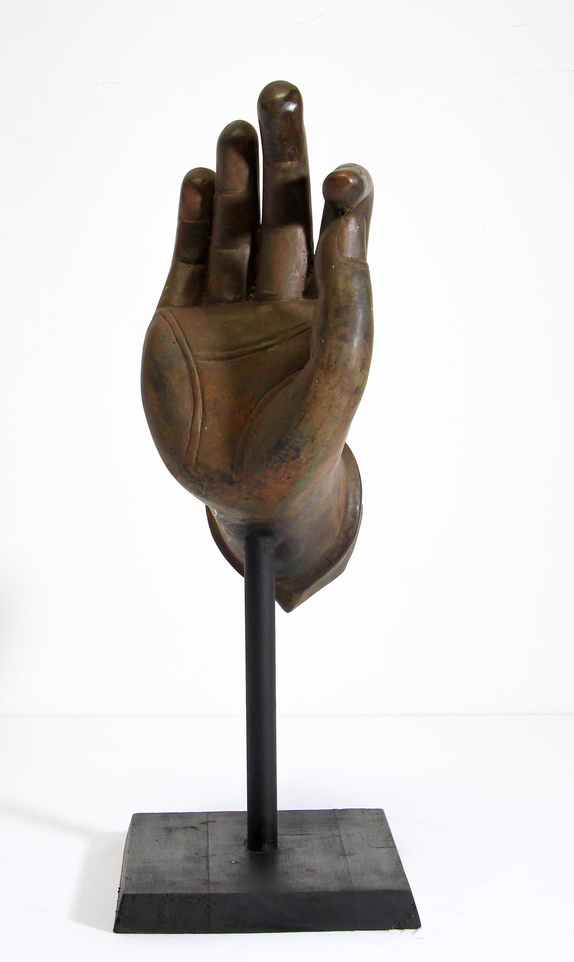 Large Cast Bronze Buddha Hand Sculpture on Stand For Sale 3