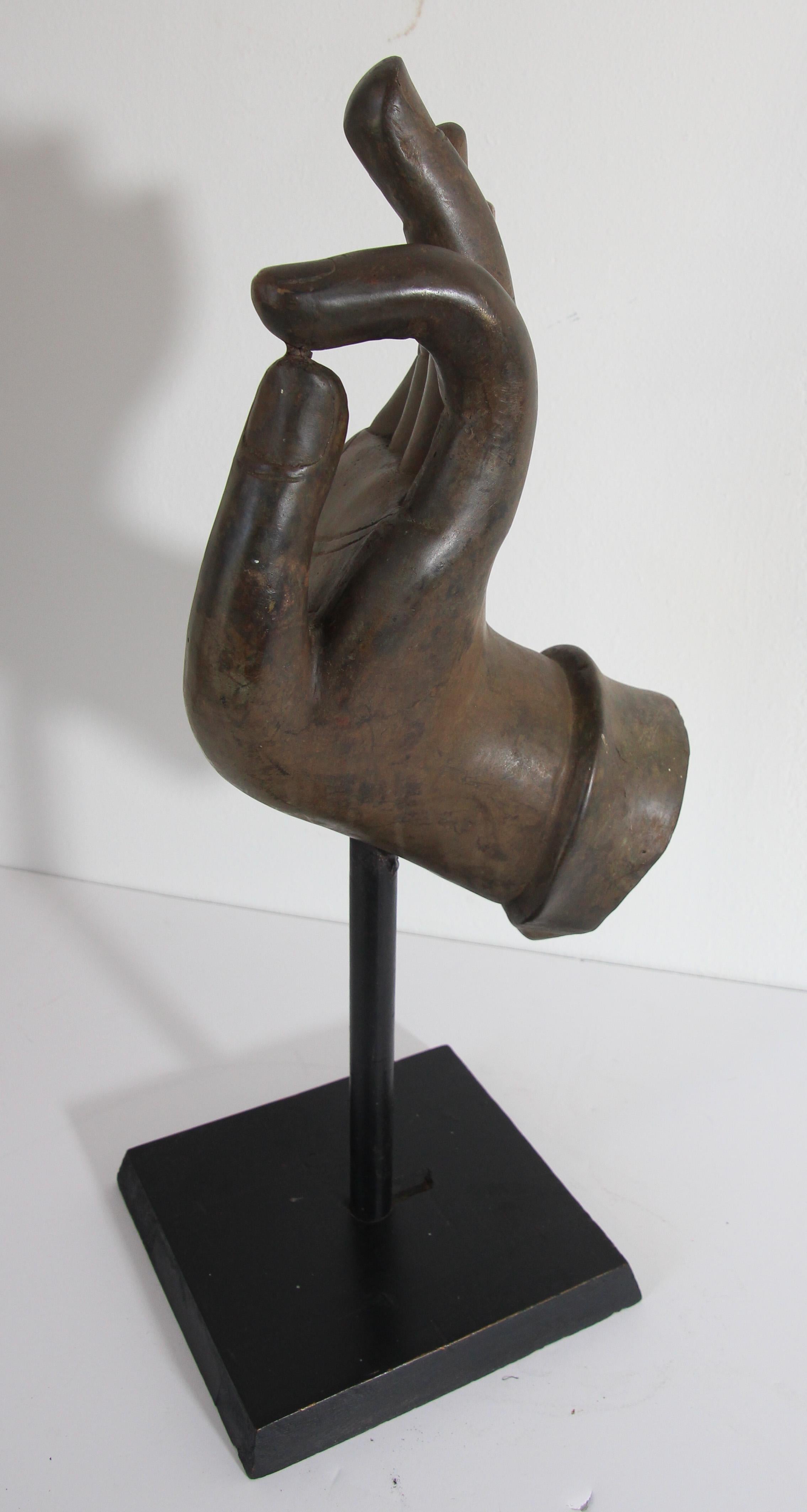 Large Cast Bronze Buddha Hand Sculpture on Stand For Sale 6