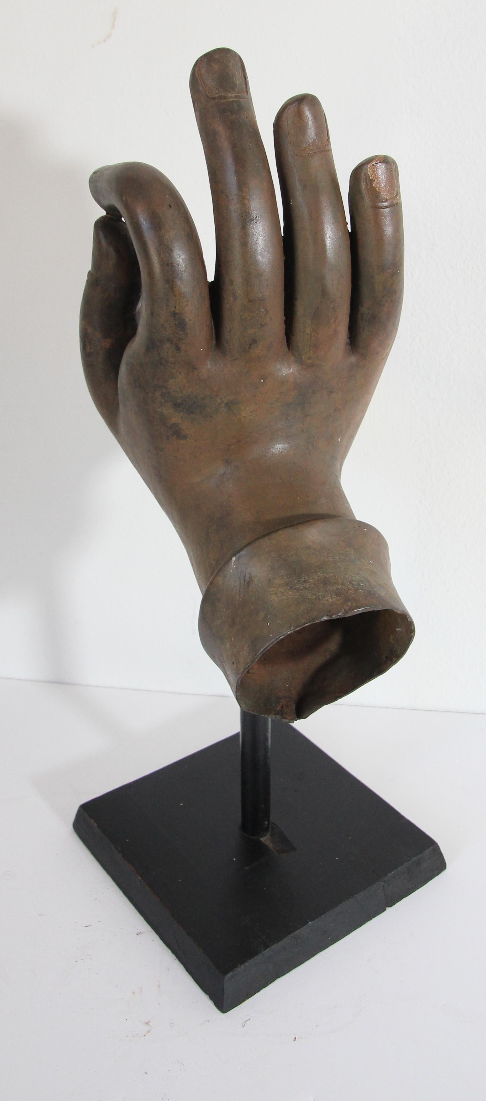 Large Cast Bronze Buddha Hand Sculpture on Stand For Sale 8