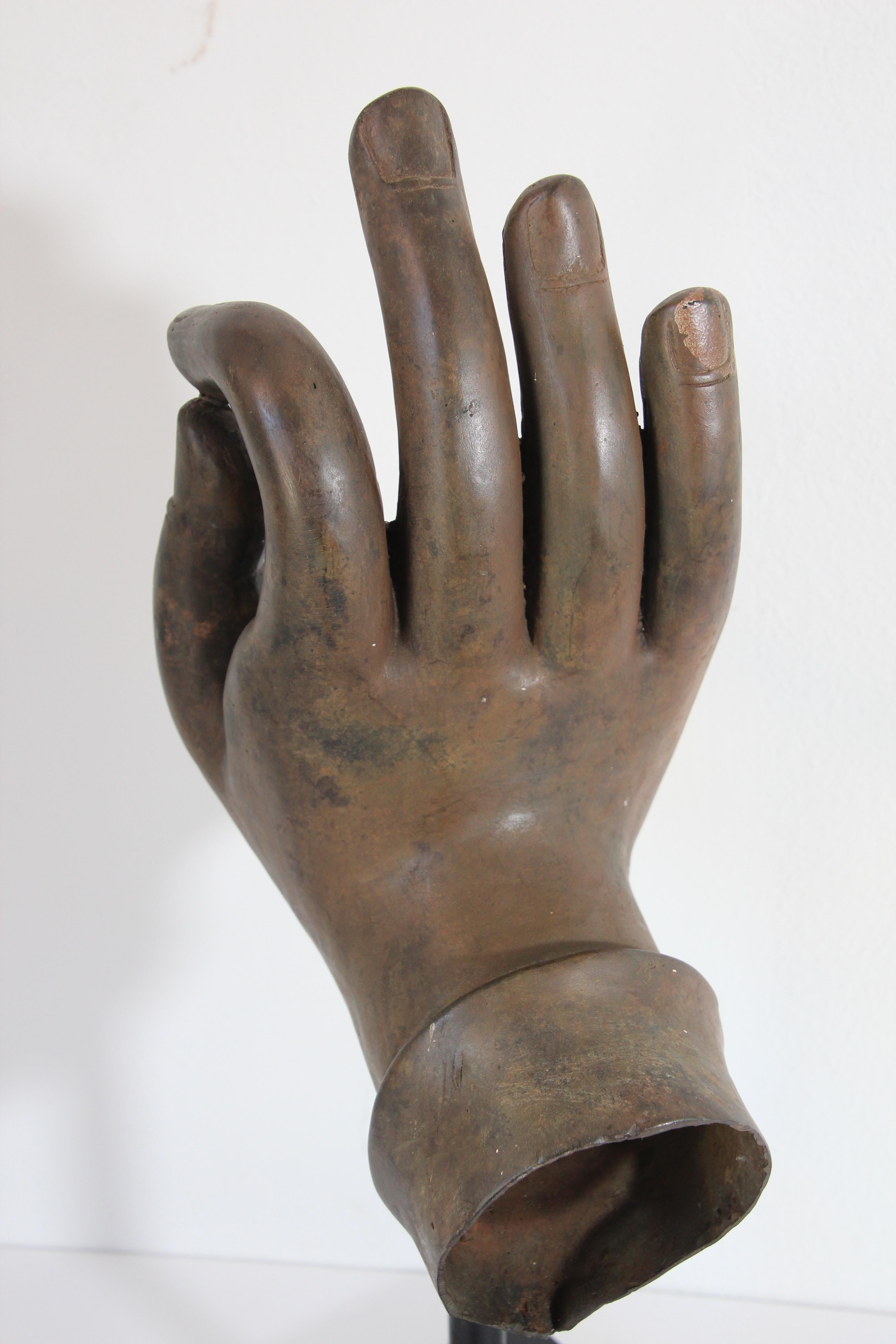 Large Cast Bronze Buddha Hand Sculpture on Stand For Sale 9