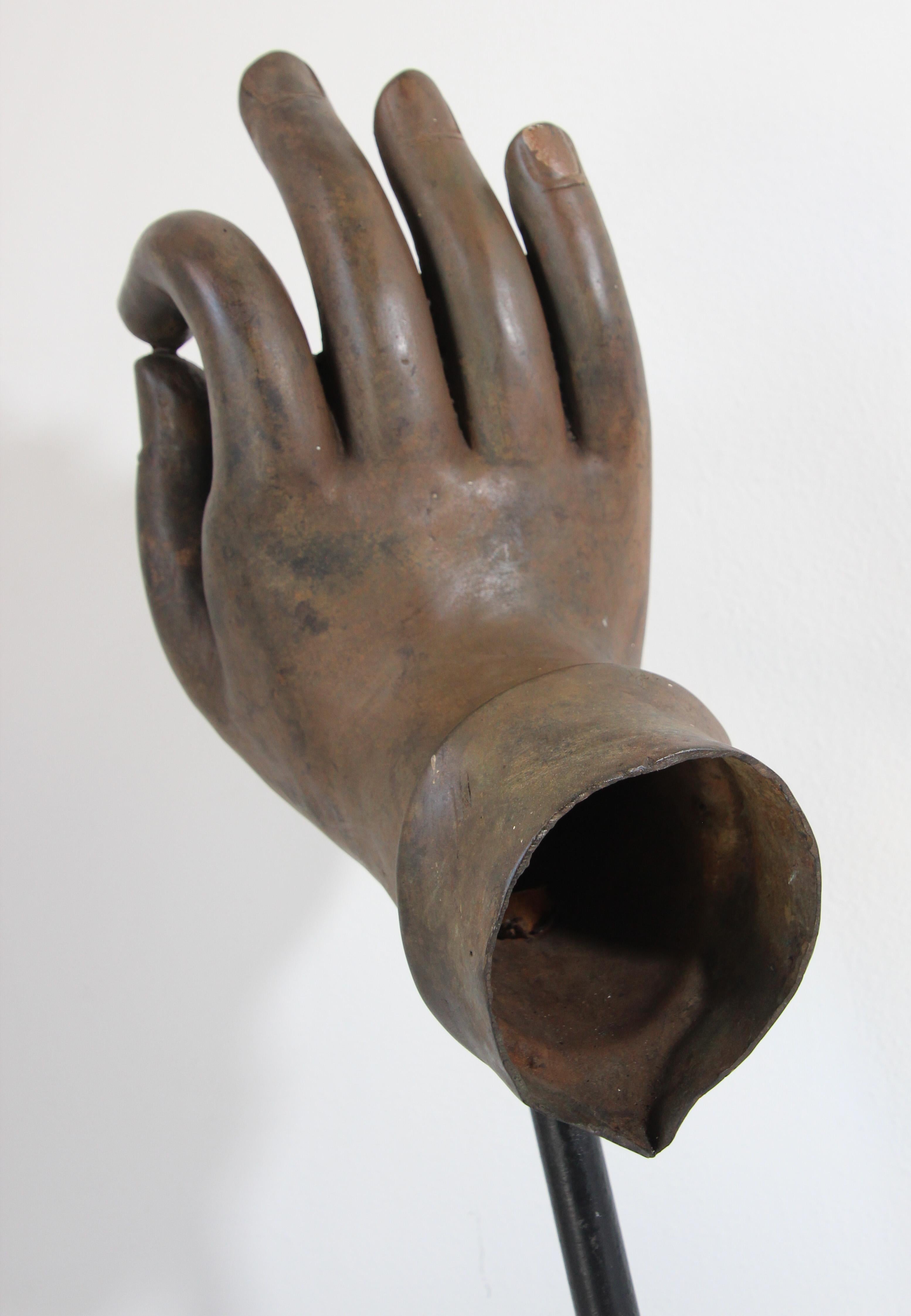 Large Cast Bronze Buddha Hand Sculpture on Stand For Sale 10