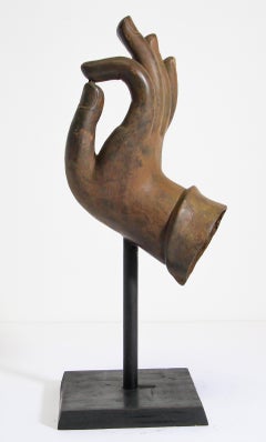Large Cast Bronze Buddha Hand Sculpture, Folk Art, Thai, 1950, Mounted