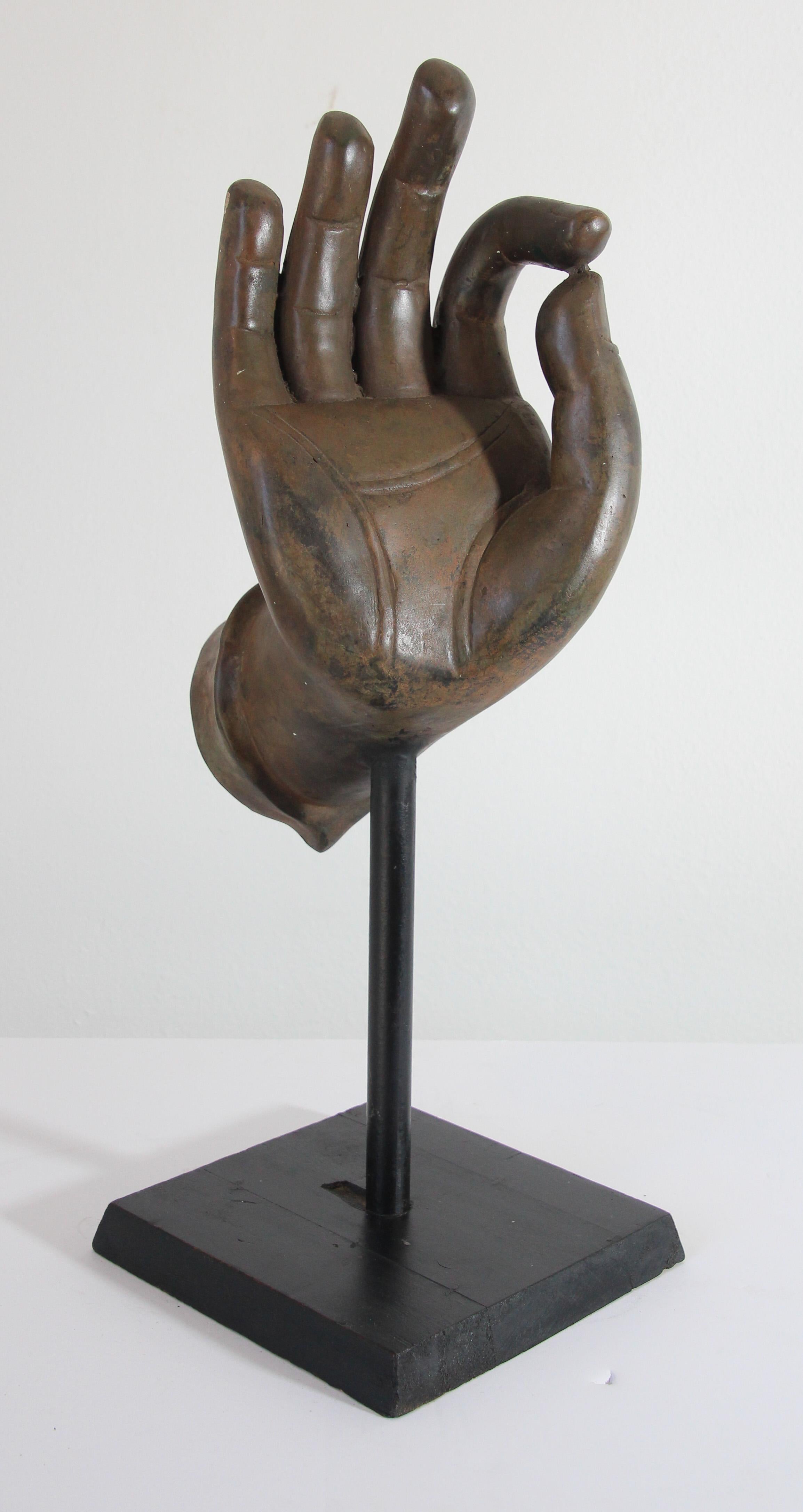 Large Cast Bronze Buddha Hand Sculpture on Stand For Sale 11