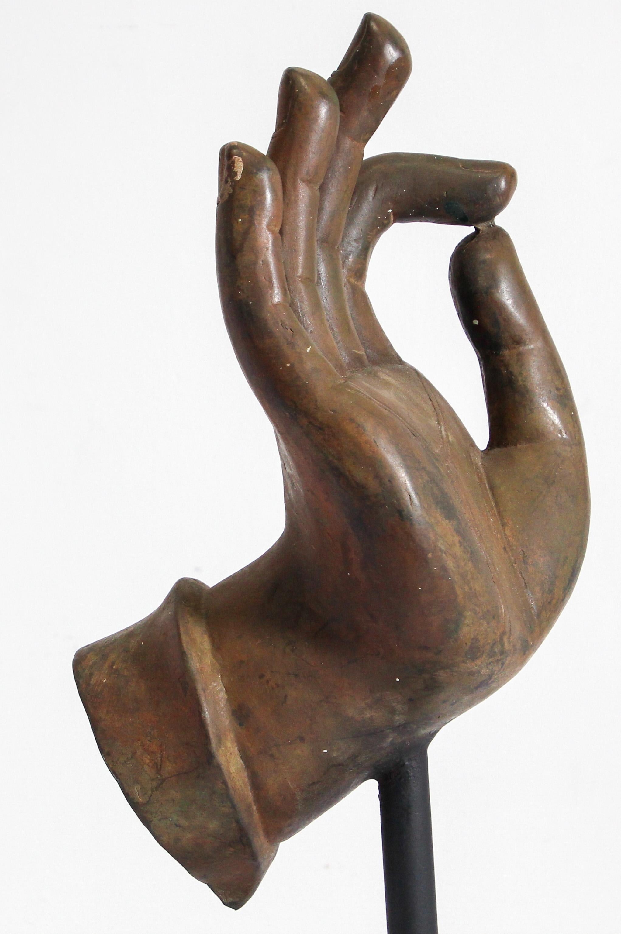 20th Century Large Cast Bronze Buddha Hand Sculpture on Stand For Sale