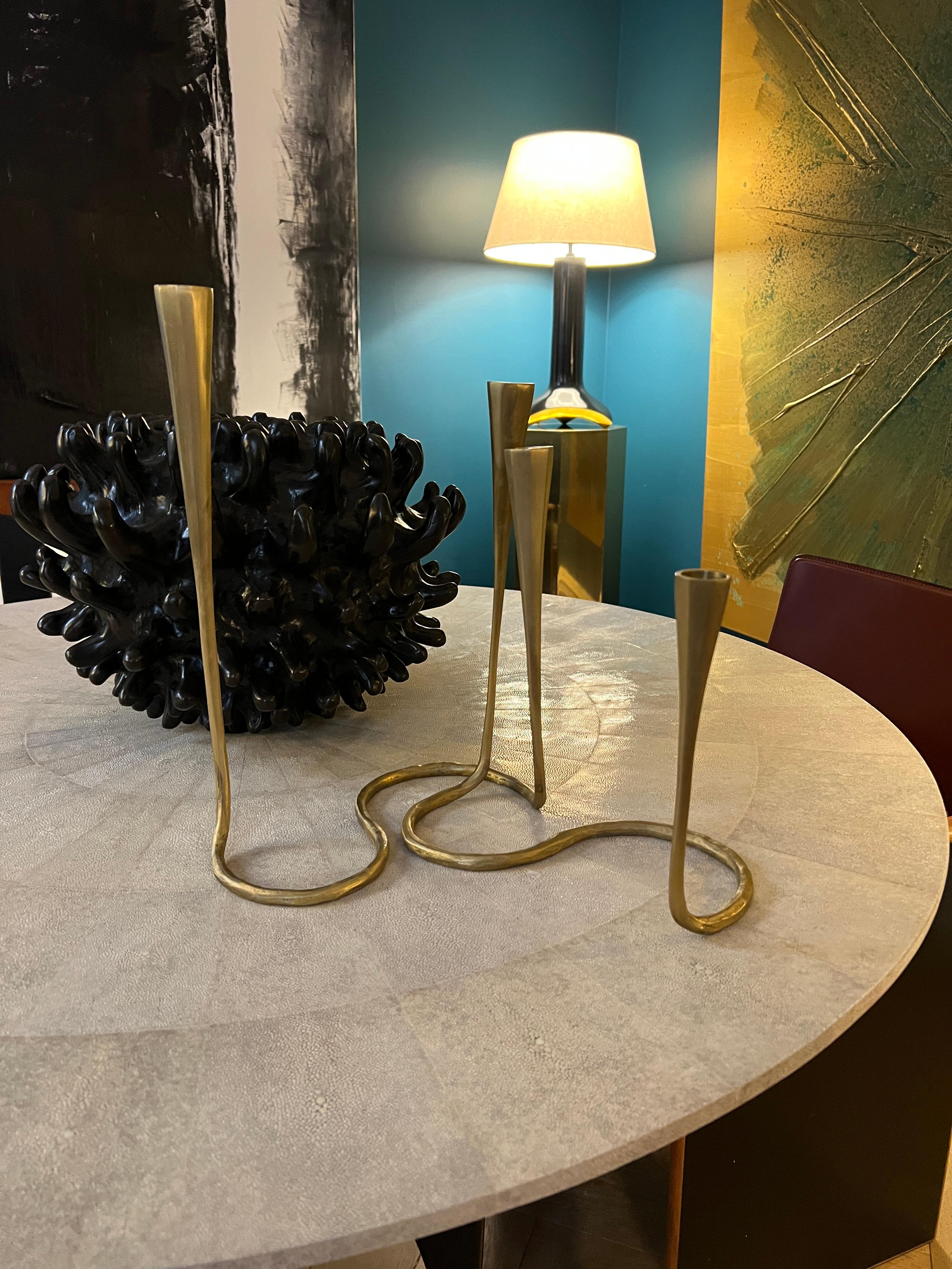 Grand bougeoir marguerite en or mat et bronze par Elan Atelier (EN STOCK) en vente 3