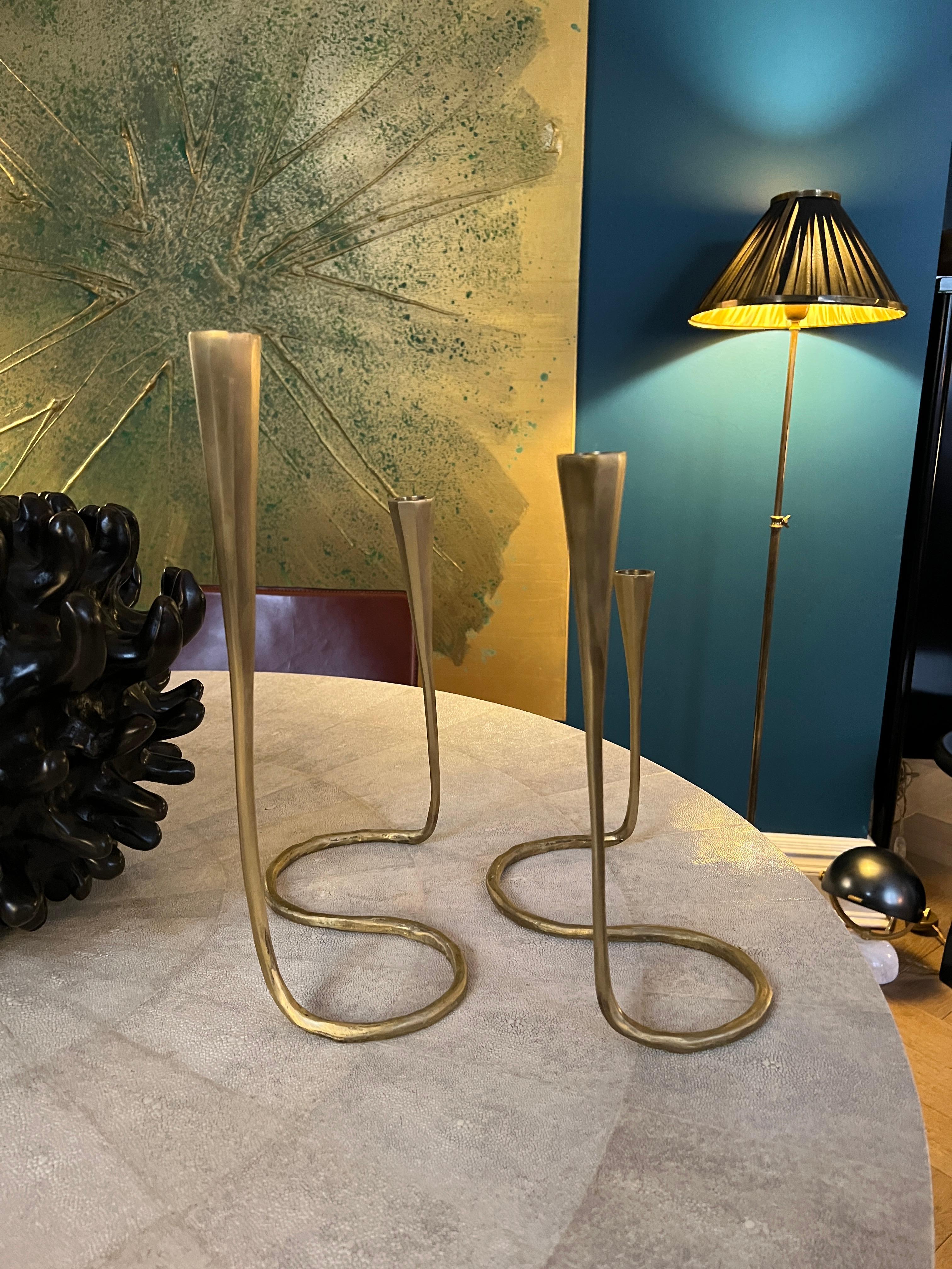 Grand bougeoir marguerite en or mat et bronze par Elan Atelier (EN STOCK) en vente 5