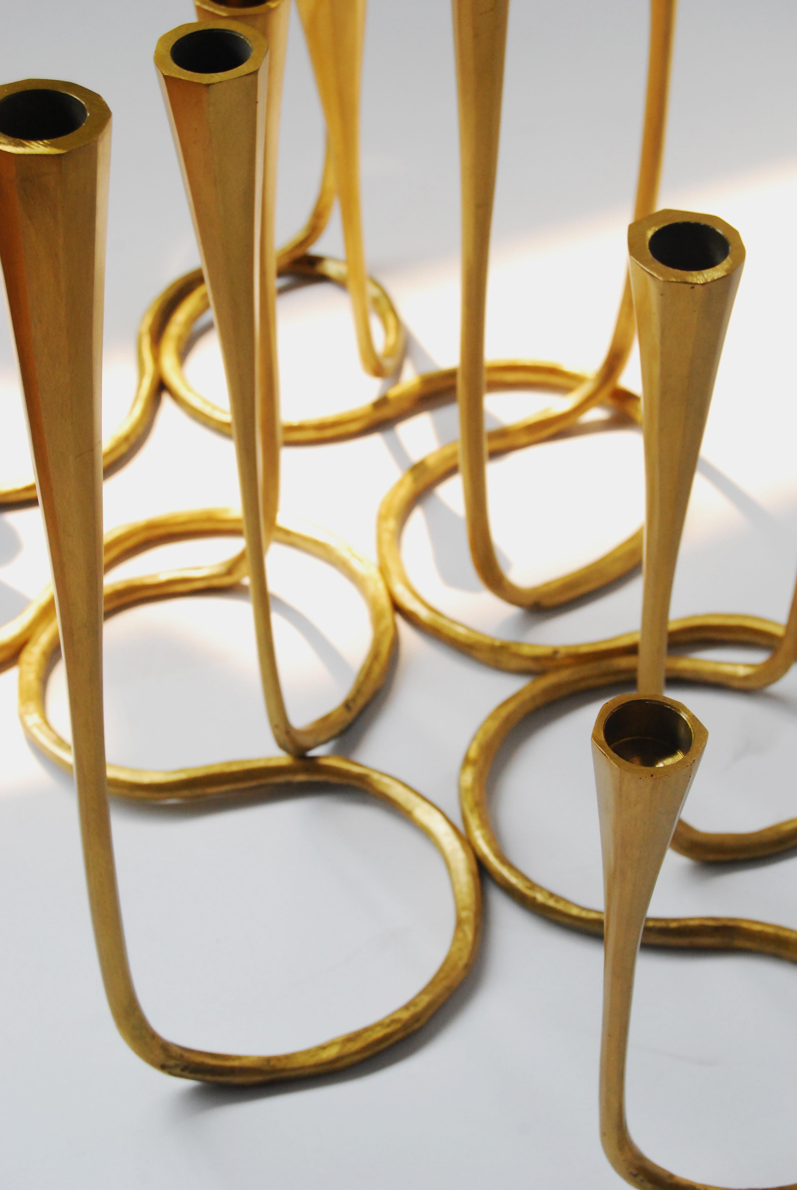 Large Cast Bronze Daisy Candlestands in Gold Bronze by Elan Atelier IN STOCK For Sale 1