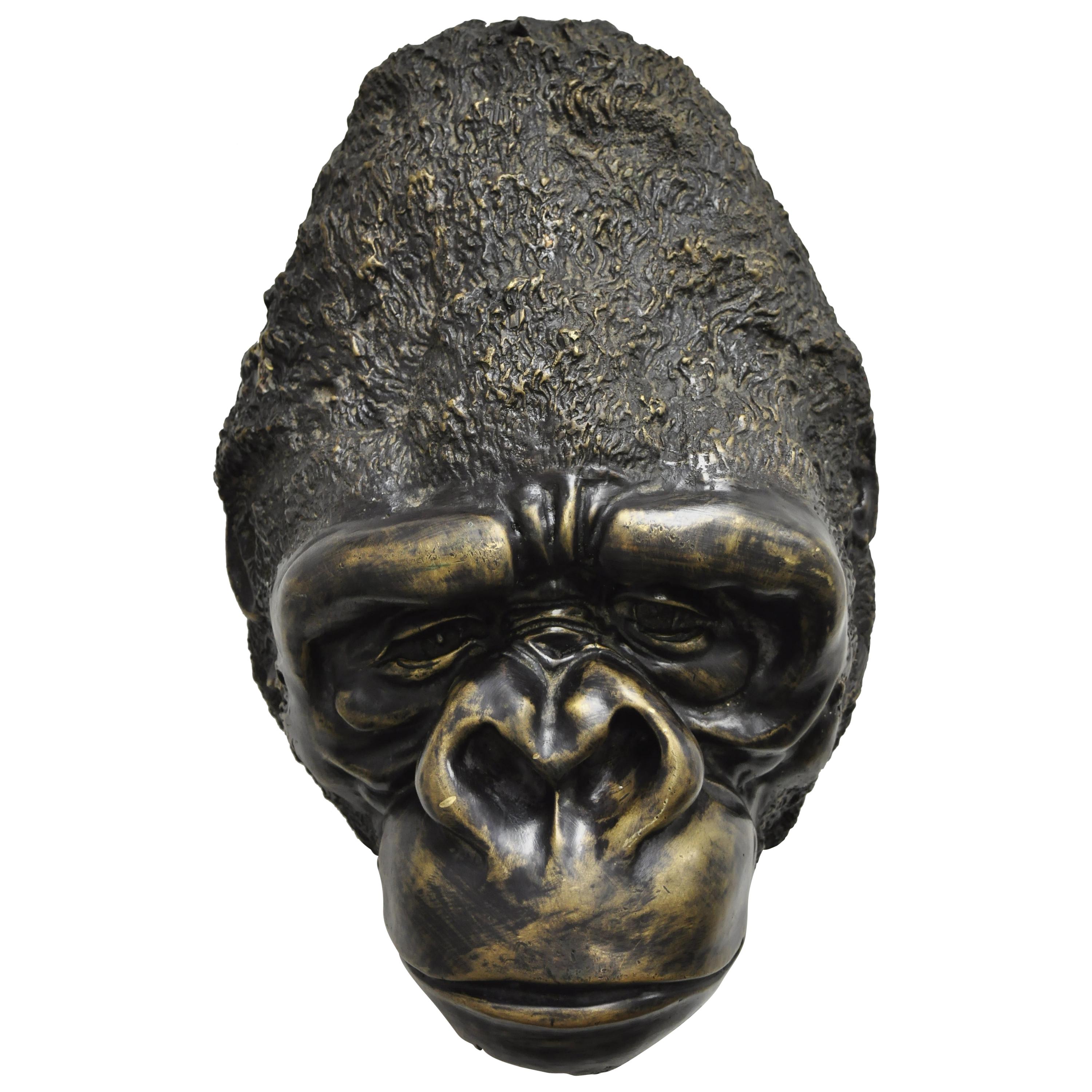 Grande sculpture murale en bronze moulé représentant une tête de Gorilla, collectionneur de animaux sauvages « A »