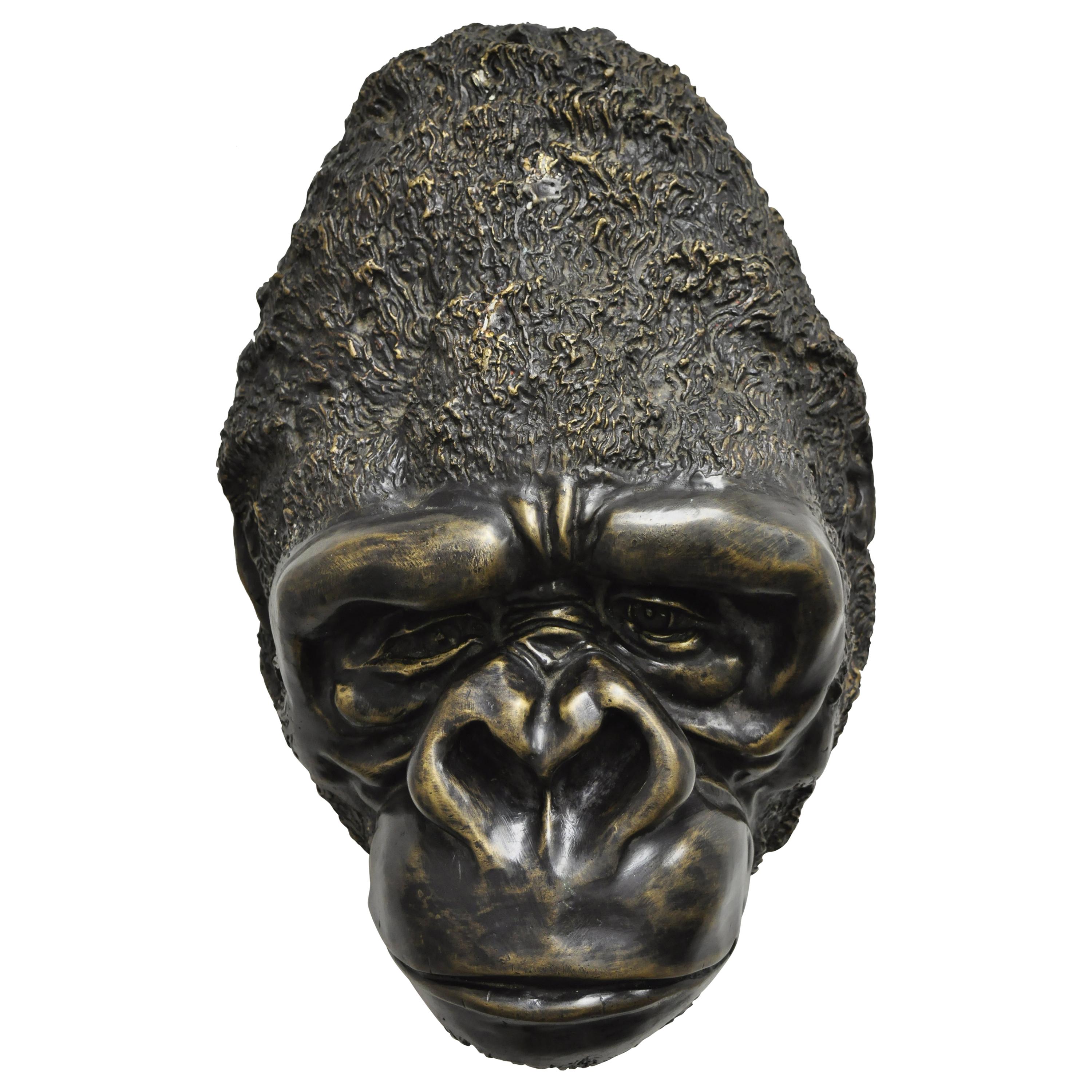 Large Cast Bronze Gorilla Head Wall Sculpture Statue Wildlife Collector B