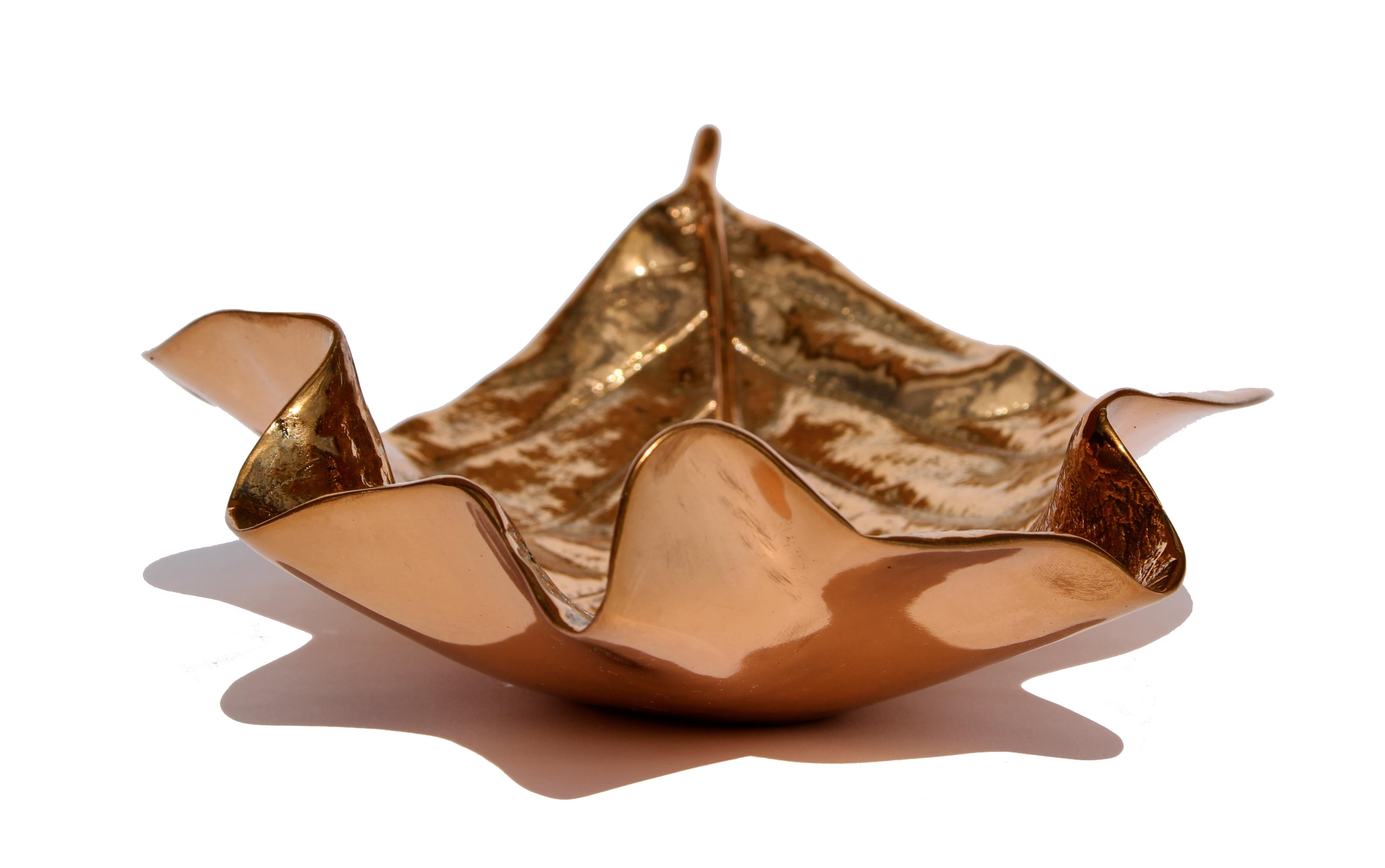 Organic Modern Large Handcast Bronze Leaf Decorative Object, Bowl, Vide-poche