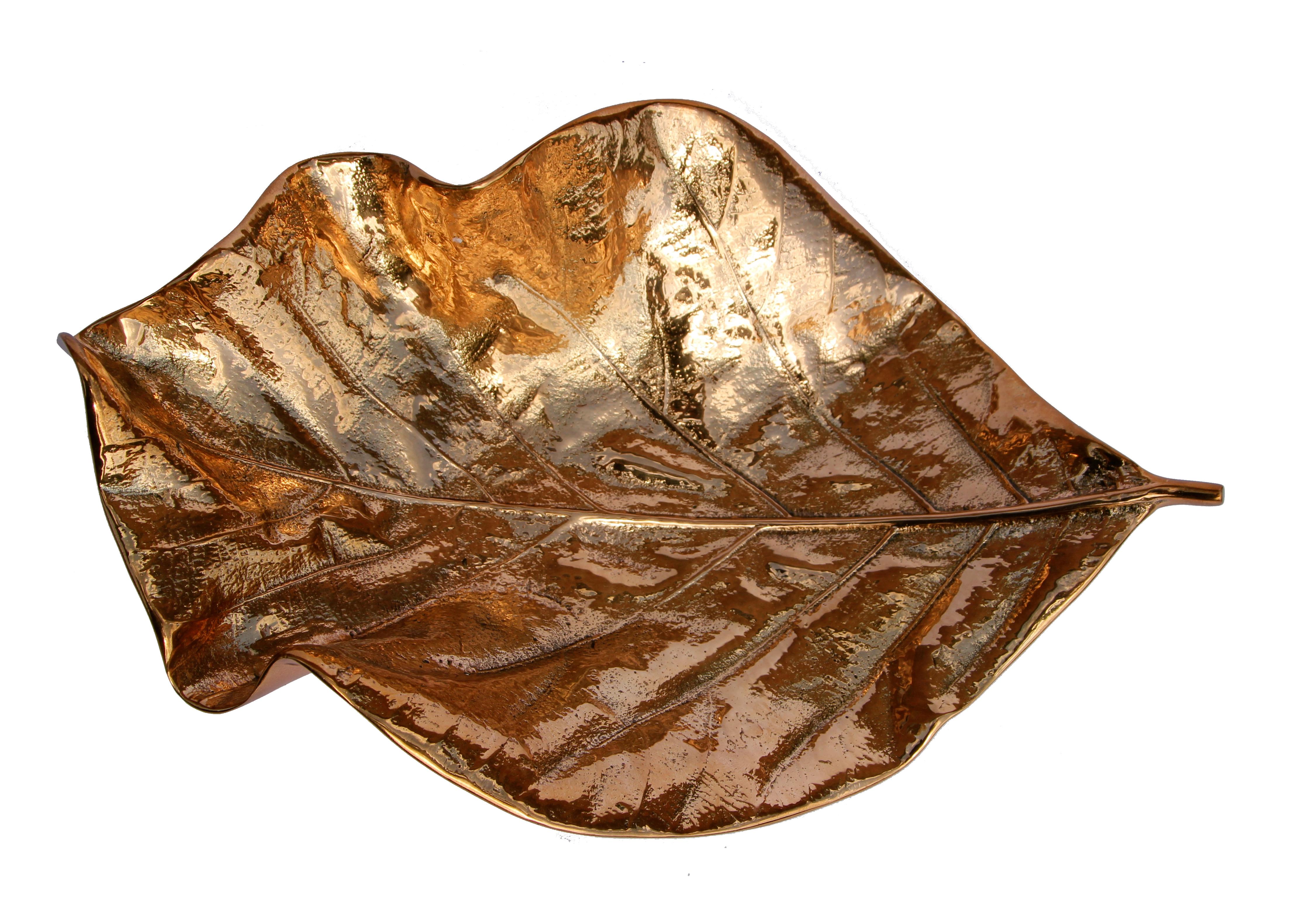 Polished Large Handcast Bronze Leaf Decorative Object, Bowl, Vide-poche