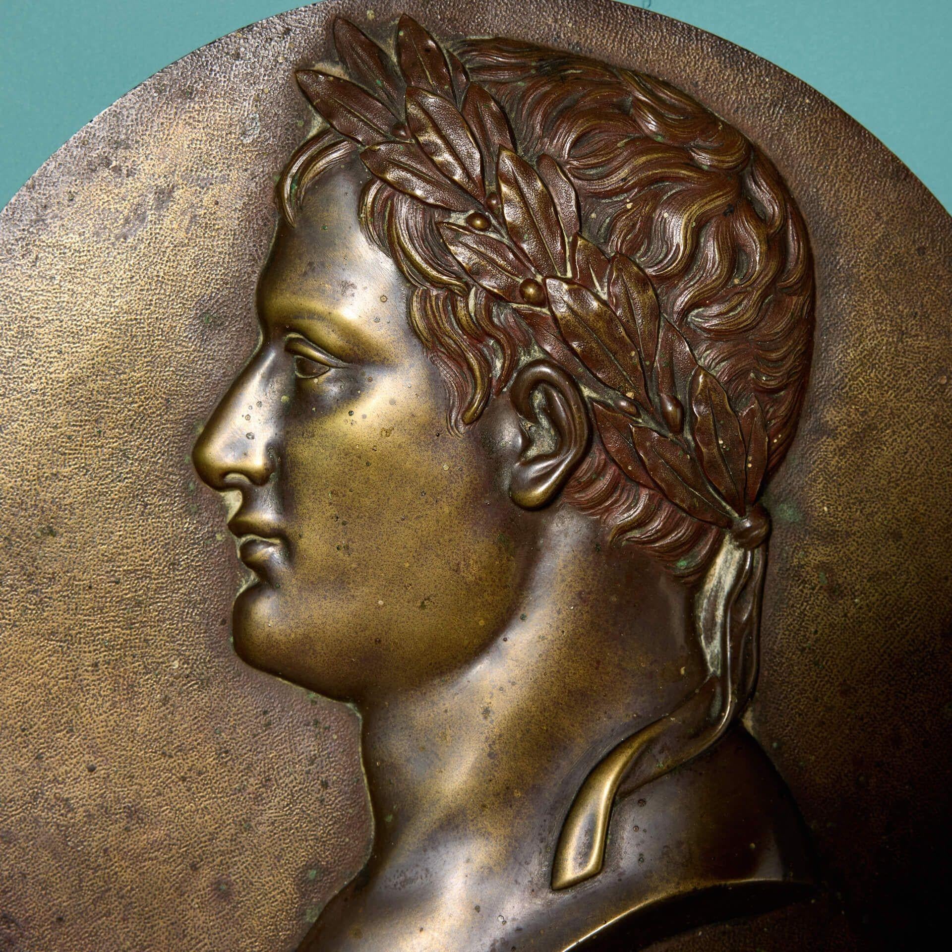 Neoclassical Large Cast Bronze Plaque of a Roman Emperor For Sale