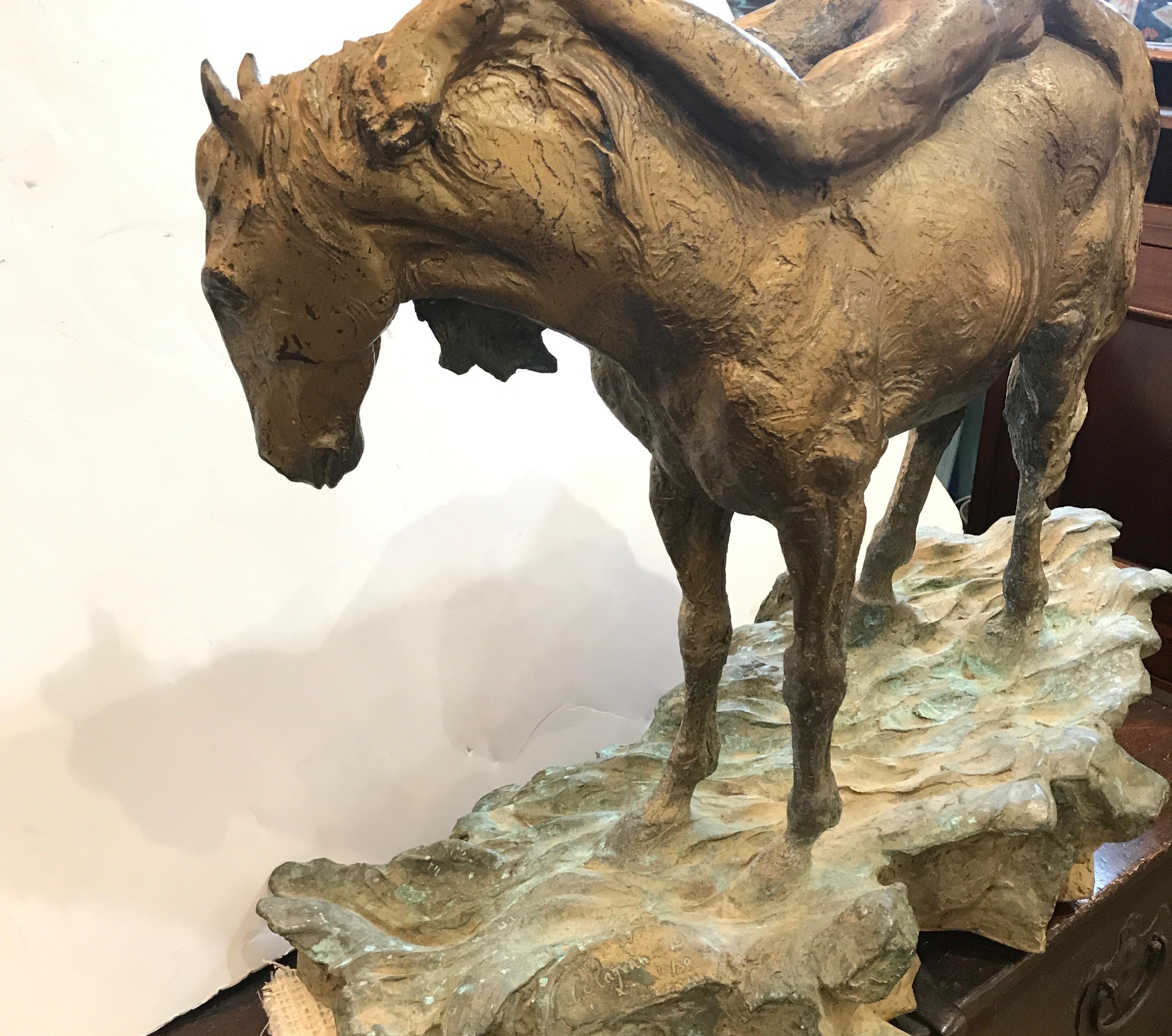 Modern Large Cast Bronze Sculpture with Horse and Nude