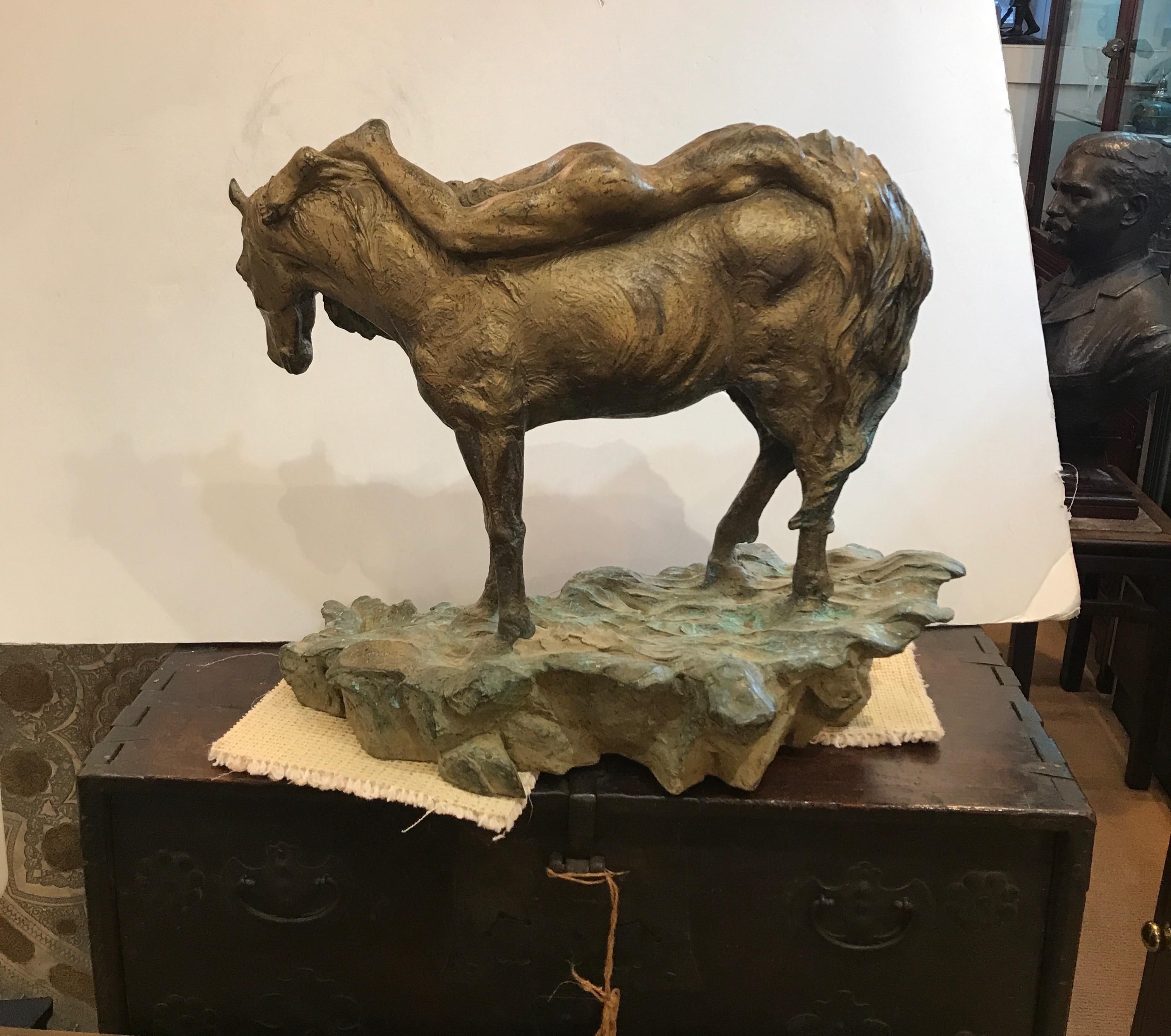 North American Large Cast Bronze Sculpture with Horse and Nude