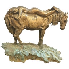 Large Cast Bronze Sculpture with Horse and Nude