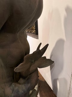 Large Cast Bronze Selini Boy Fountain, Kneeling Design, French Style, 2000s