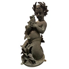 Large Cast Bronze Selini Boy Fountain, Kneeling Design, French Style, 2000s