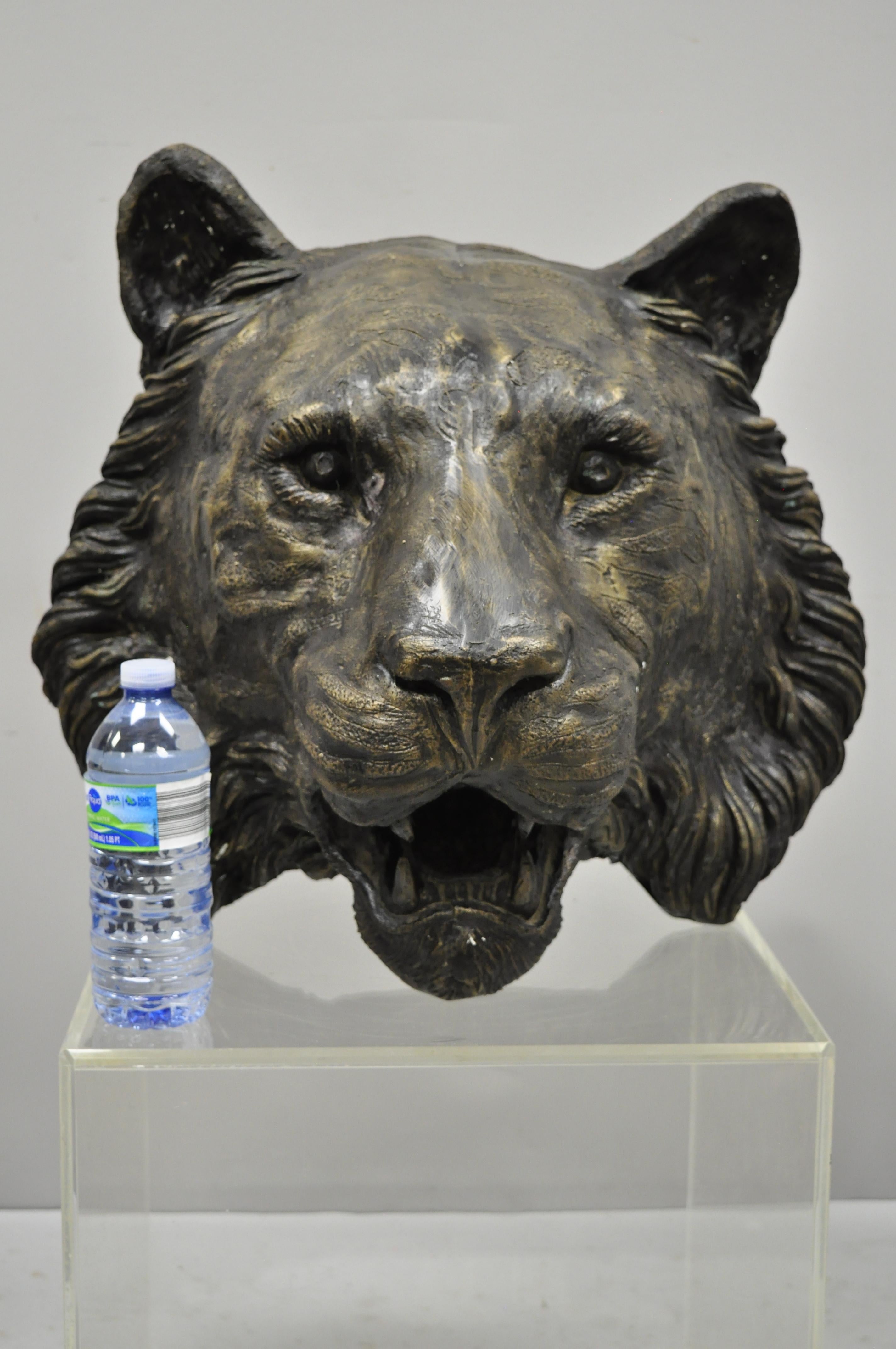 Large Cast Bronze Tiger Head Wall Sculpture Statue Wildlife Taxidermy Collector 3