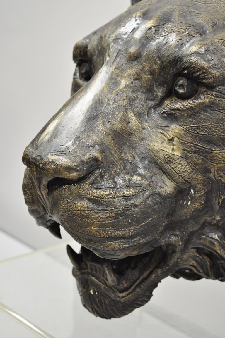 Large Cast Bronze Tiger Head Wall Sculpture Statue Wildlife Taxidermy