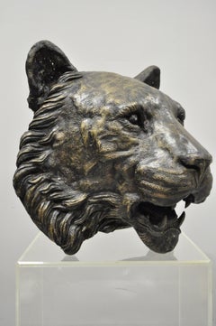 Large Cast Bronze Tiger Head Wall Sculpture Statue Wildlife Taxidermy Collector