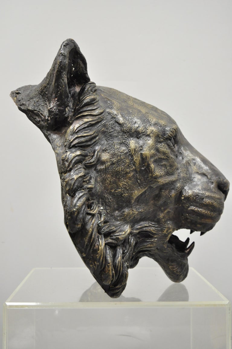 Large Cast Bronze Tiger Head Wall Sculpture Statue Wildlife Taxidermy