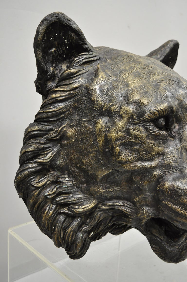 Large Cast Bronze Tiger Head Wall Sculpture Statue Wildlife Taxidermy