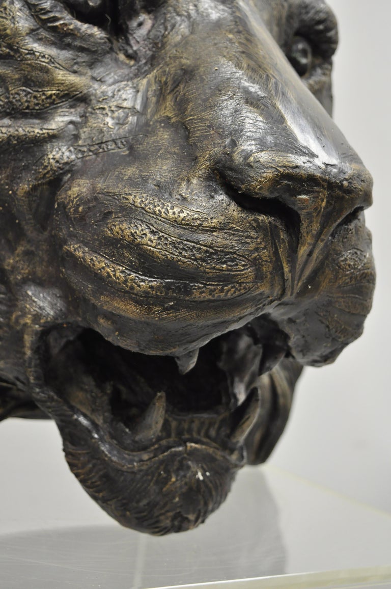 Large Cast Bronze Tiger Head Wall Sculpture Statue Wildlife Taxidermy