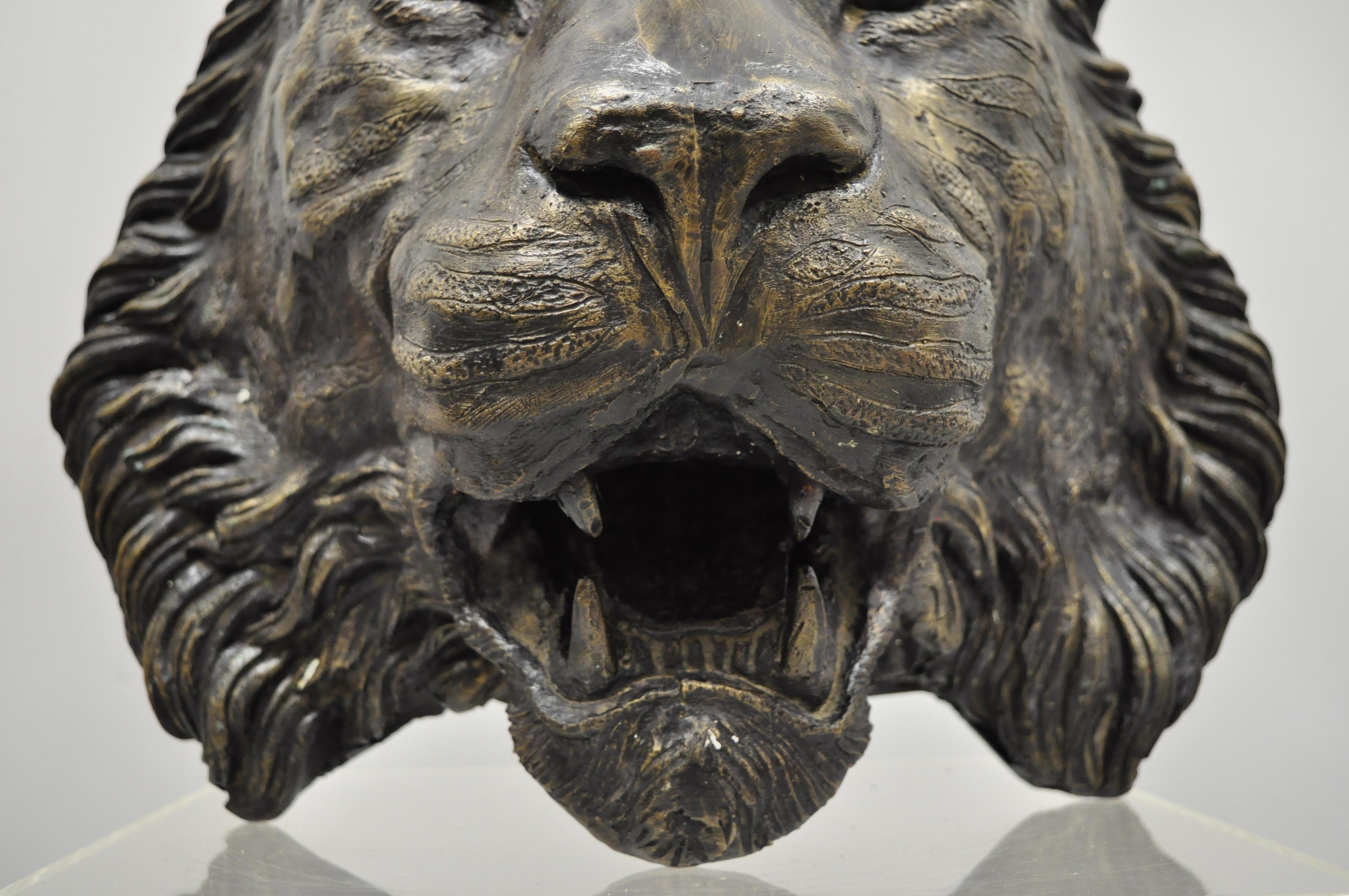 Large Cast Bronze Tiger Head Wall Sculpture Statue Wildlife Taxidermy Collector In Good Condition In Philadelphia, PA