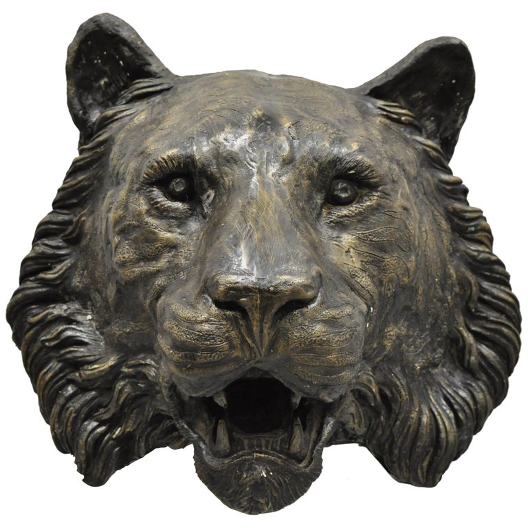Large Cast Bronze Tiger Head Wall Sculpture Statue Wildlife Taxidermy Collector at 1stDibs