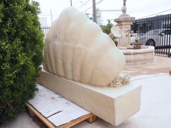 Large Cast Garden Statue of Putti with Flowers, Shell, and Mascaron