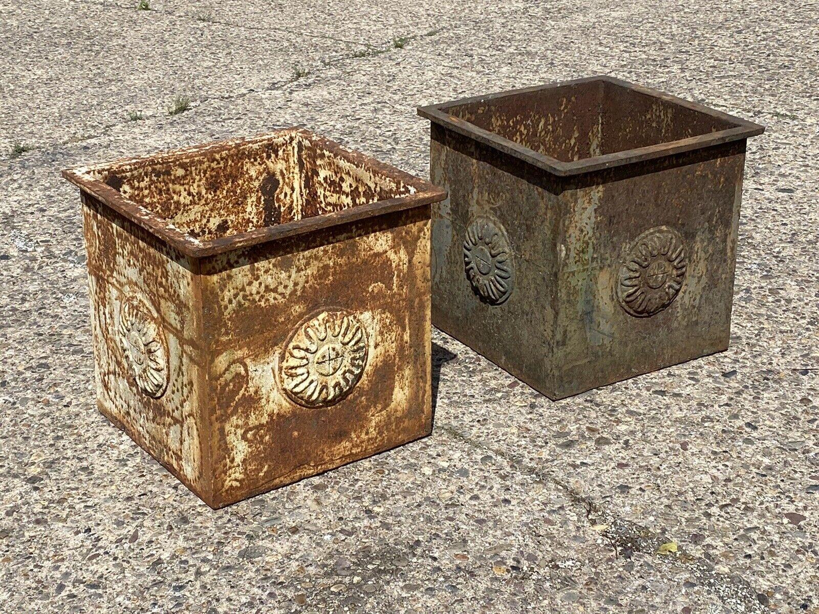 Large Cast Iron Square French Industrial Style Garden Planter Box, a Pair 7
