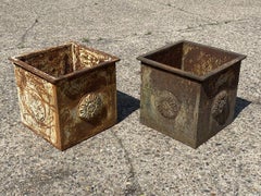 Large Cast Iron Square French Industrial Style Garden Planter Box, a Pair
