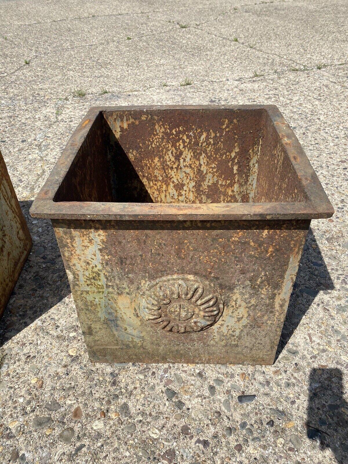 Large Cast Iron Square French Industrial Style Garden Planter Box, a Pair In Good Condition In Philadelphia, PA