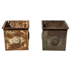 Large Cast Iron Square French Industrial Style Garden Planter Box, a Pair