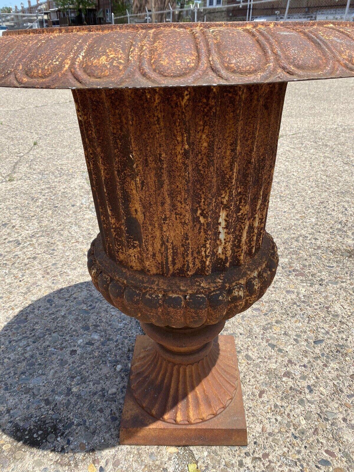 Neoclassical Large Cast Iron Tall French Campana Urn Style Fluted Outdoor Garden Planter For Sale