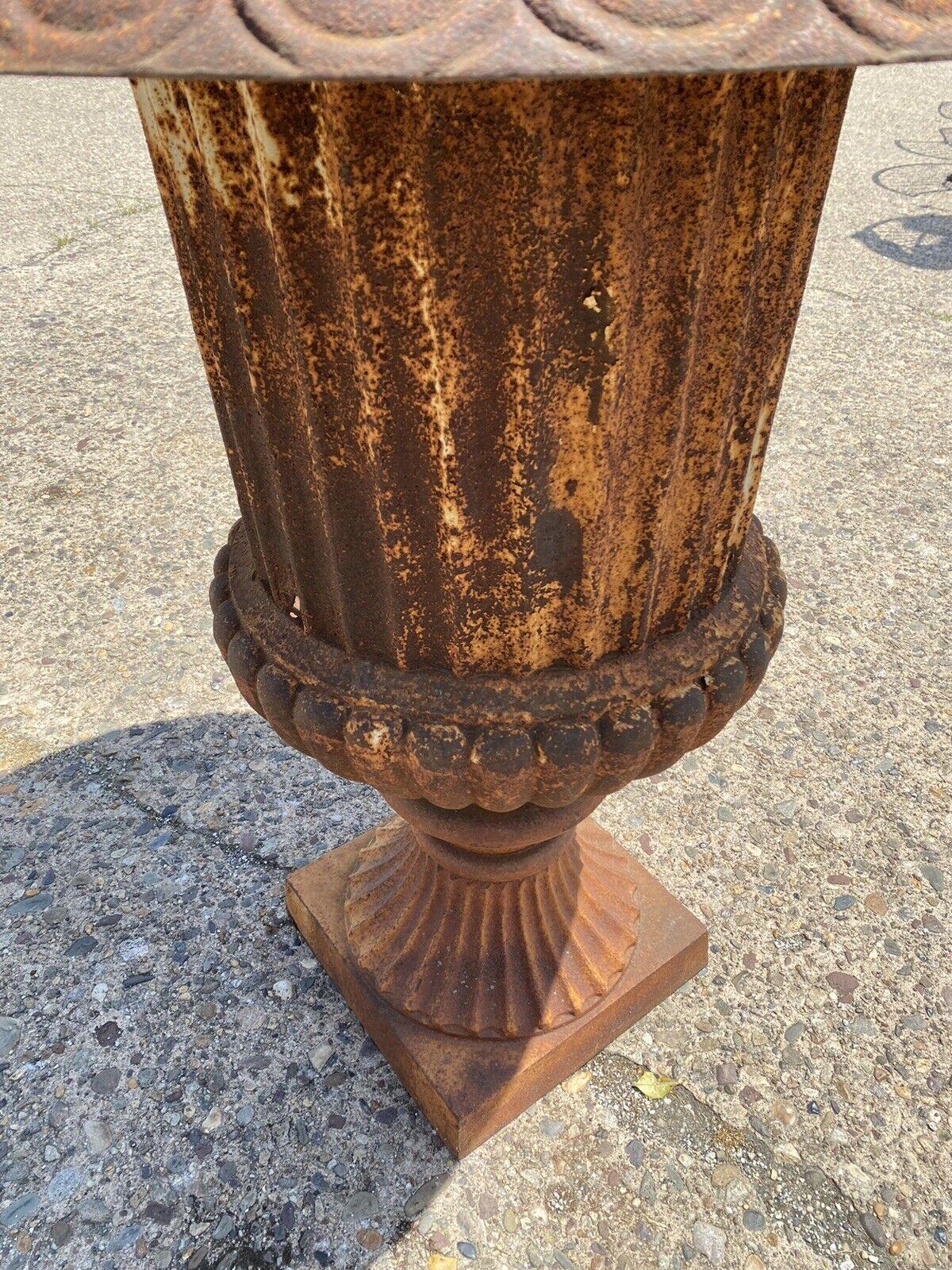 Large Cast Iron Tall French Campana Urn Style Fluted Outdoor Garden Planter For Sale 2