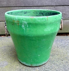 Large Cast Iron Garden Planter with Green Enamel Finish, France, c. 1950's