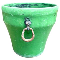 Large Cast Iron Garden Planter with Green Enamel Finish, France, c. 1950's