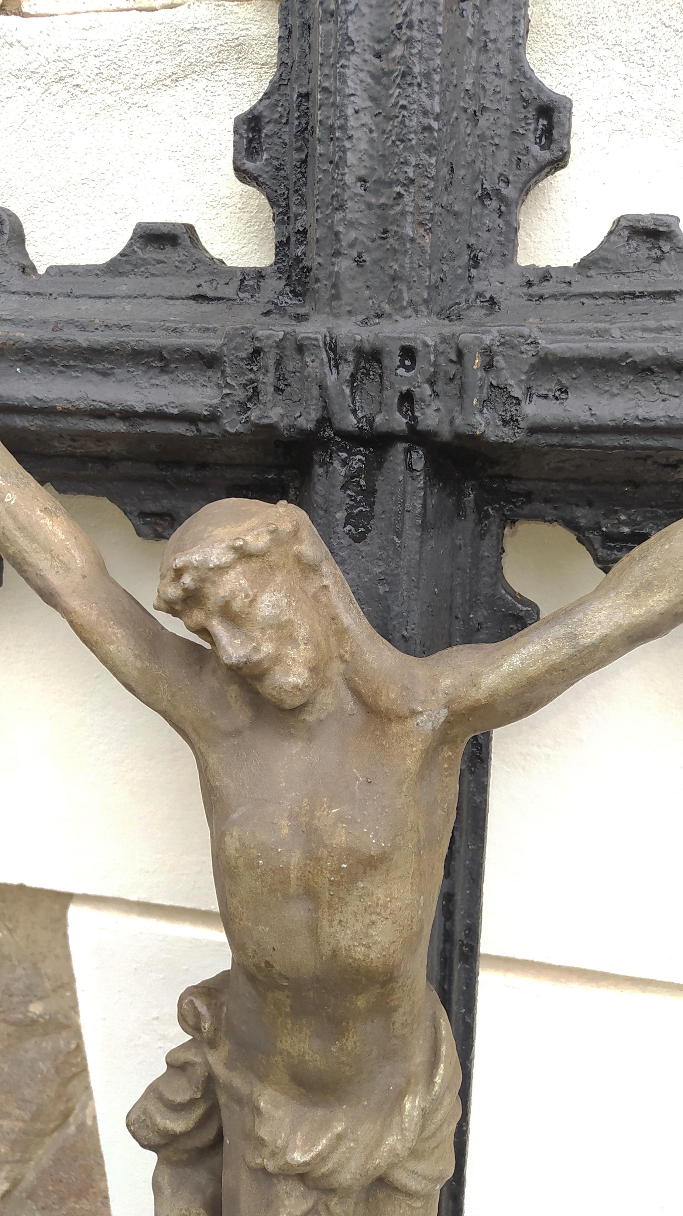 Czech Large Cast Iron Cross with Jesus Christ