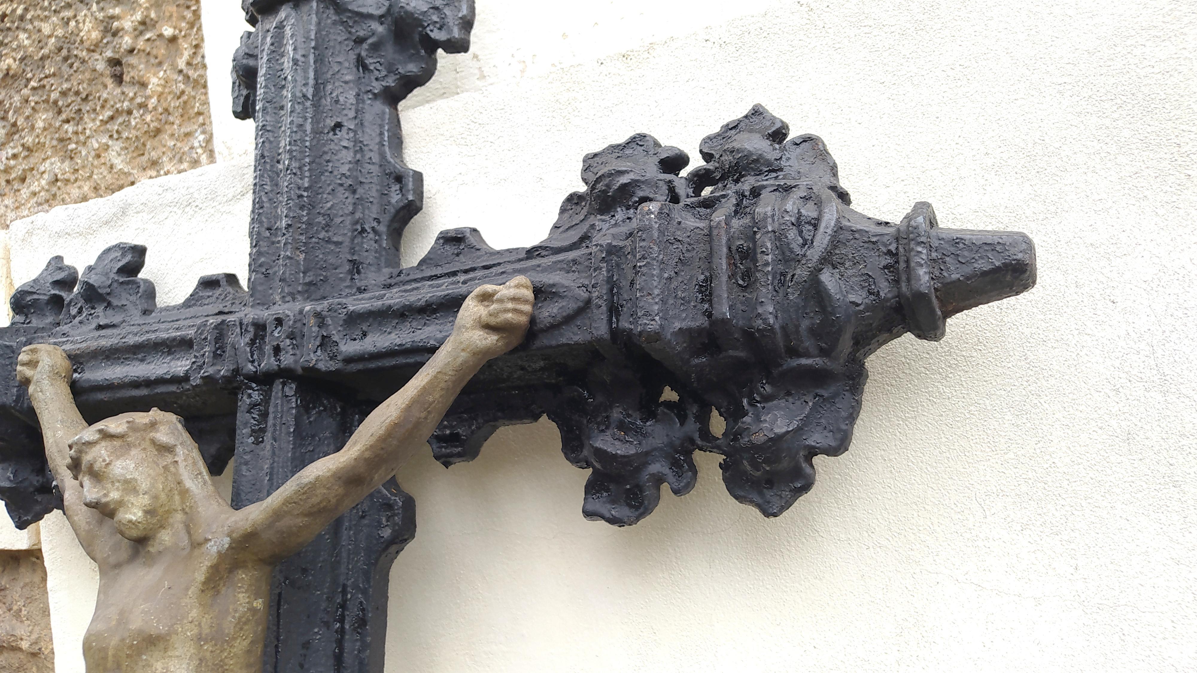 19th Century Large Cast Iron Cross with Jesus Christ